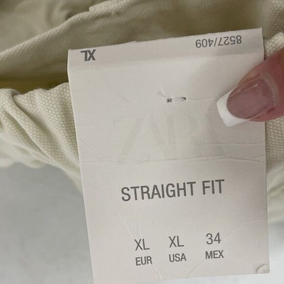 Zara Mens Pants XL Cream Ecru Relaxed Fit Pleated Cotton 8527/409 NWT - Picture 6 of 11